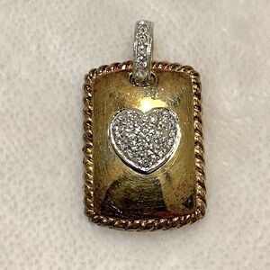 Gold/Sterling Silver Rectangule Heart Tag Pendant